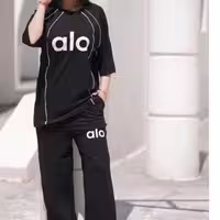 مانتو شلوار زنانه نخ پنبه مدل ست تیشرت شلوار اسلش alo