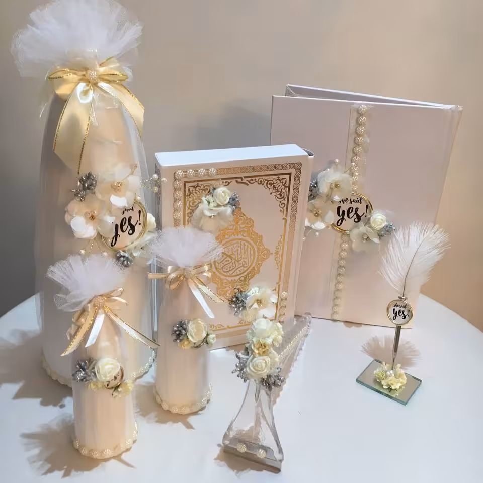 ست عروس-قران-قندساب-کله قند-خودکارو جاخودکاری-قندشکن-دفتر-8 تیکه