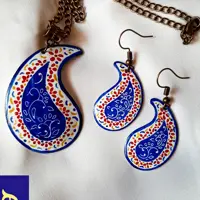 گردنبند و گوشواره بته جقه لاجورد زرد و قرمز میناکاری