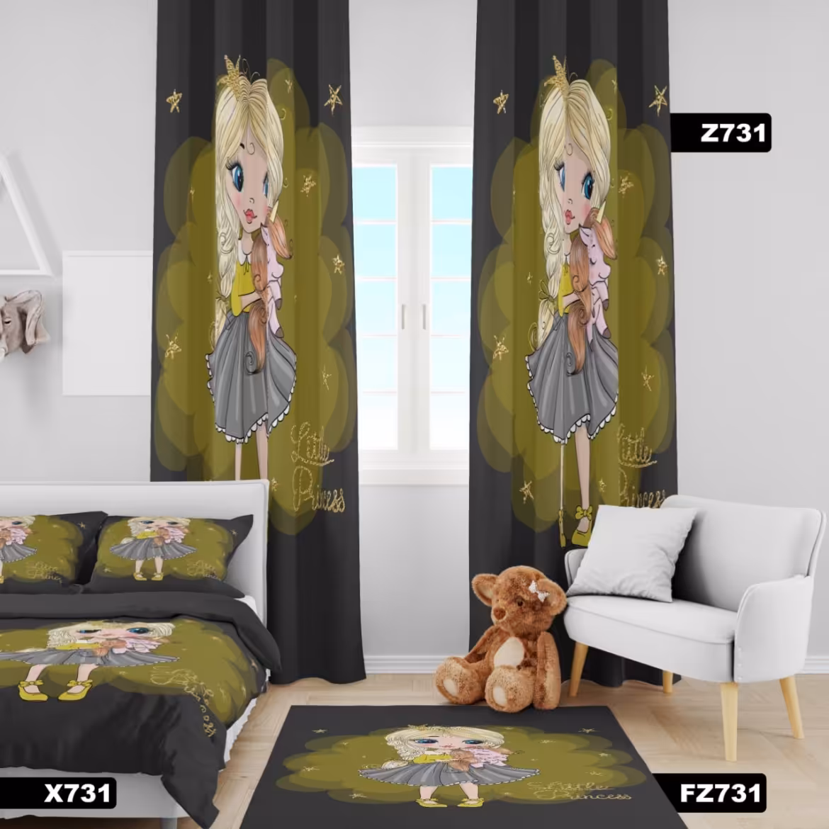 روتختی و یک عدد پنل پرده و فرش کودک طرحx731