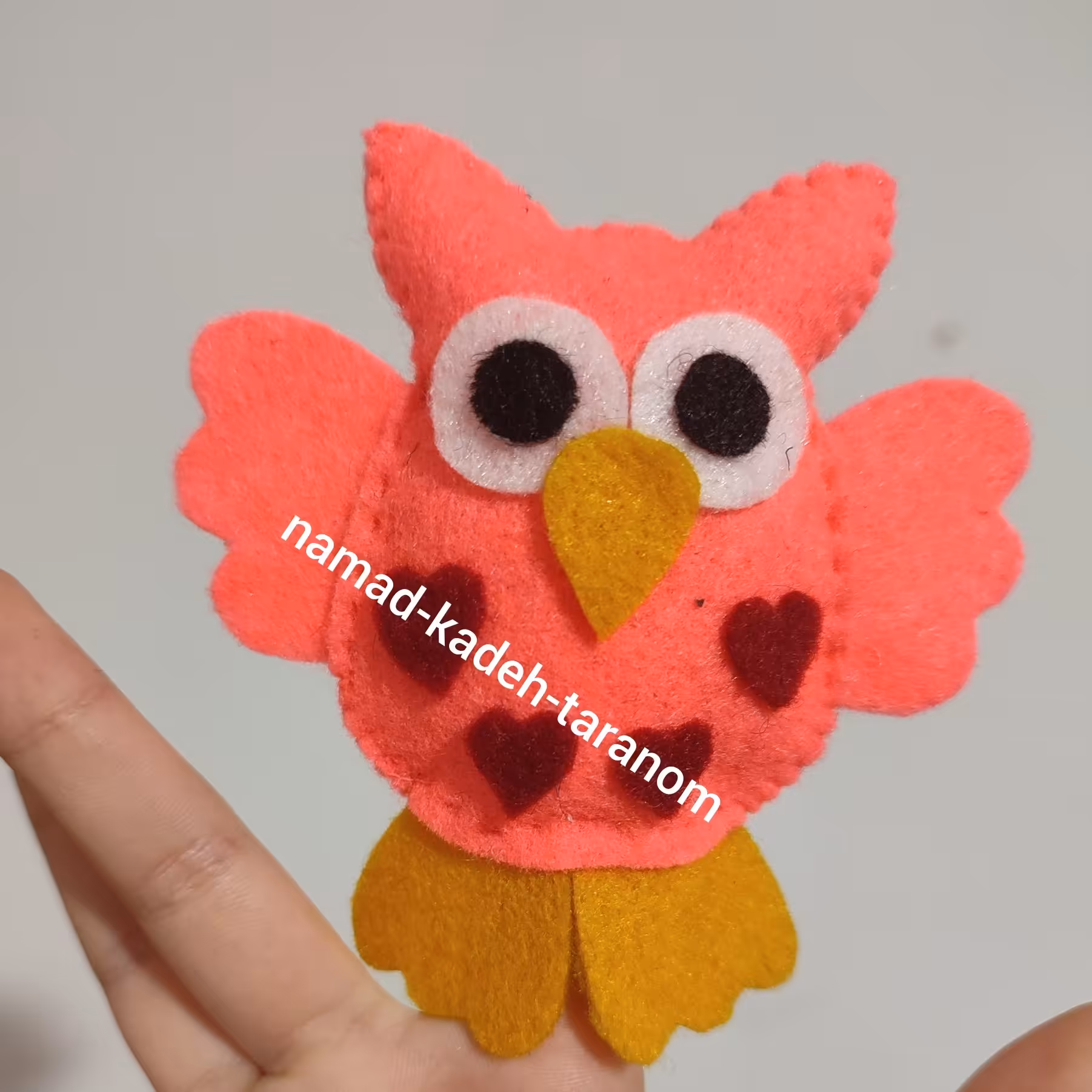 عروسک انگشتی نمدی جغد تپل  سه بعدی دست دوز