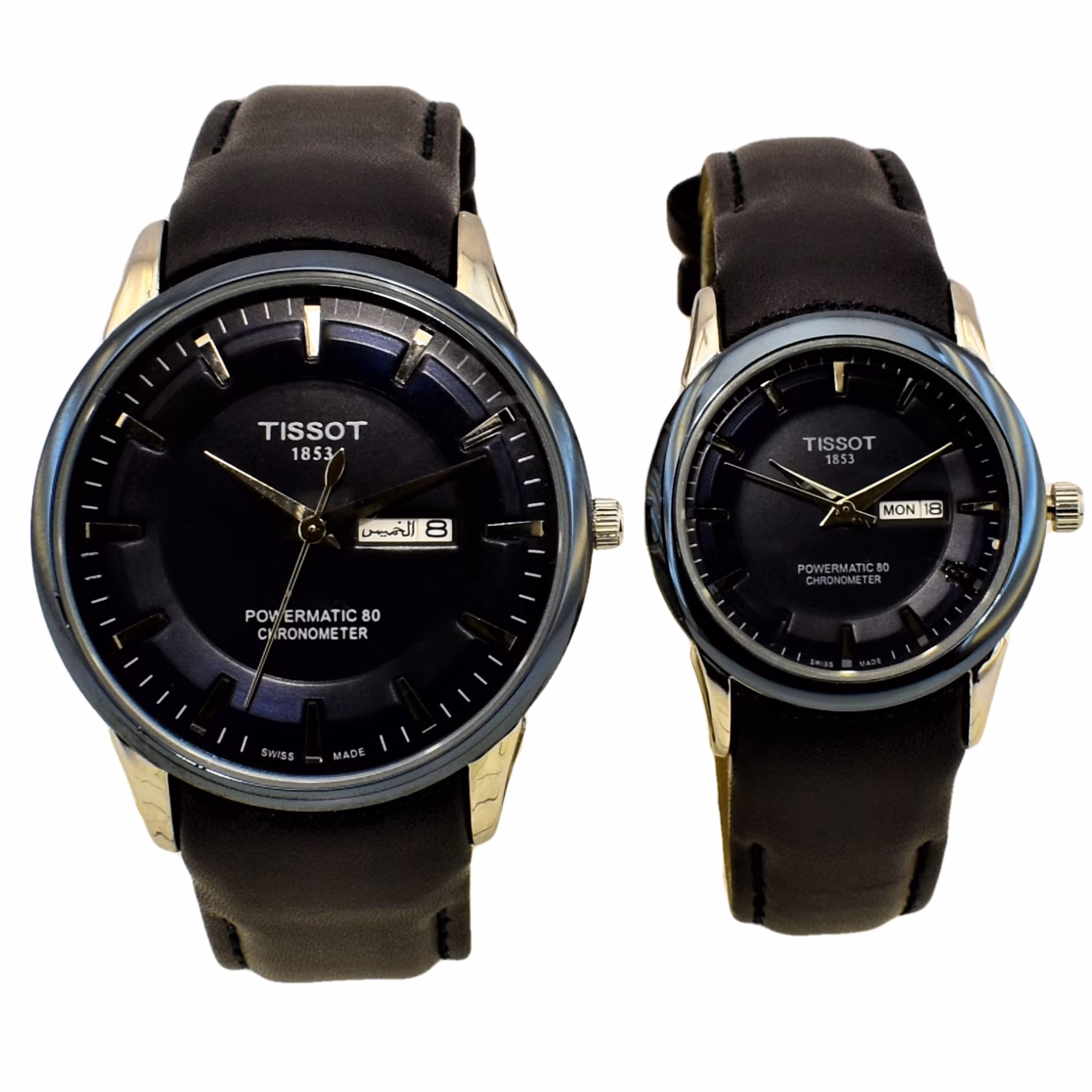 TISSOT  TO114GL ست زنانه مردانه تیسوت موتورژاپن سرمه ای 2 تقویم قاب فول استیل 