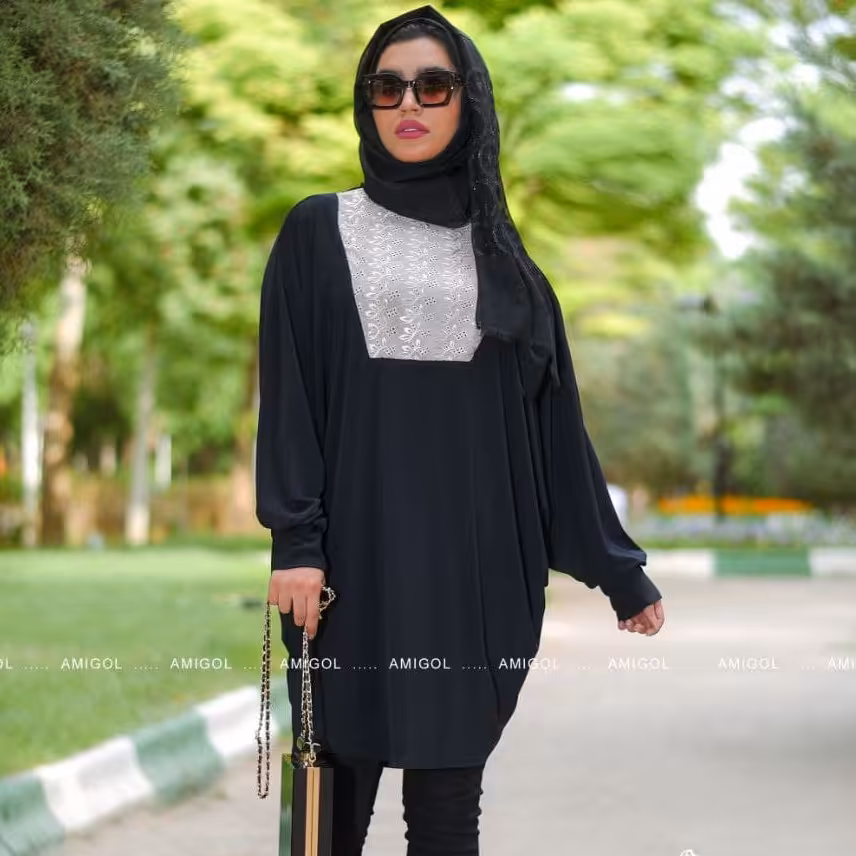 مانتو تونیکی زنانه ، تونیک زنانه ، مانتو جلو بسته، مانتو با خرجکار