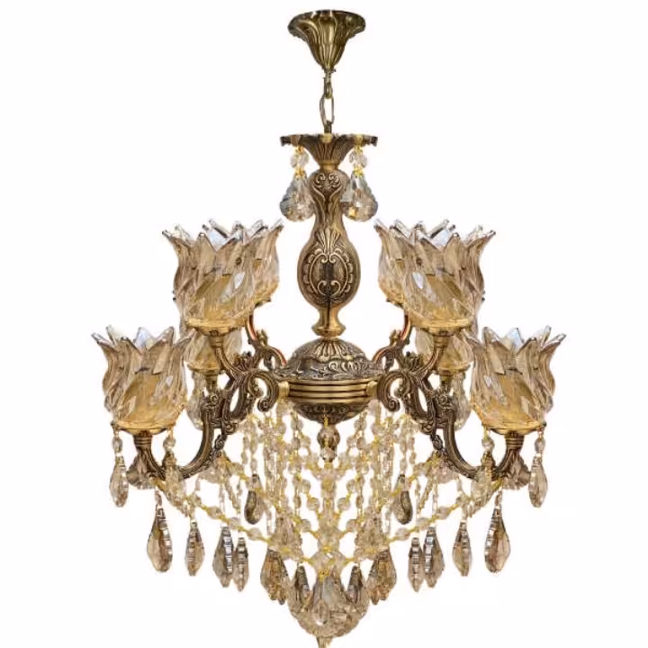 لوستر 8 شاخه برنجی برنزی و زیتونی زیبا و لوکس حراج