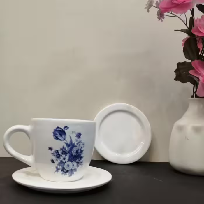 فنجان و نلعبکی طرح رز  آبی (1فنجان و 1 نعلبکی) ارسال پس کرایه