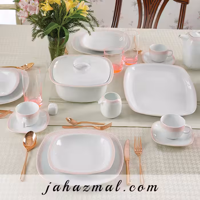 سرویس چینی زرین طرح مون بلان صورتی 98 پارچه