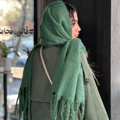 شال موهر ساده ریش فرانسوی قواره 190 در 52 رنگ سبز