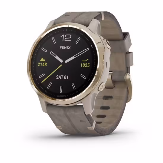 ساعت هوشمند گارمین مدل Fenix 6S Pro sapphire edition Light Gold tone with Shale Gray Leather Band