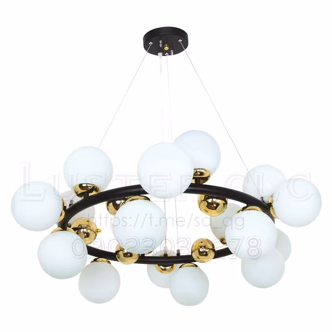 لوستر مولکولی پذیرایی فلزی ارزان مدرن در رنگ مشکی طلایی باضمانت 18 شعله کد M8034