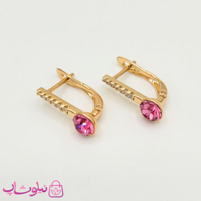 گوشواره دخترانه ژوپینگ مدل سواروسکی صورتی کد 1598
