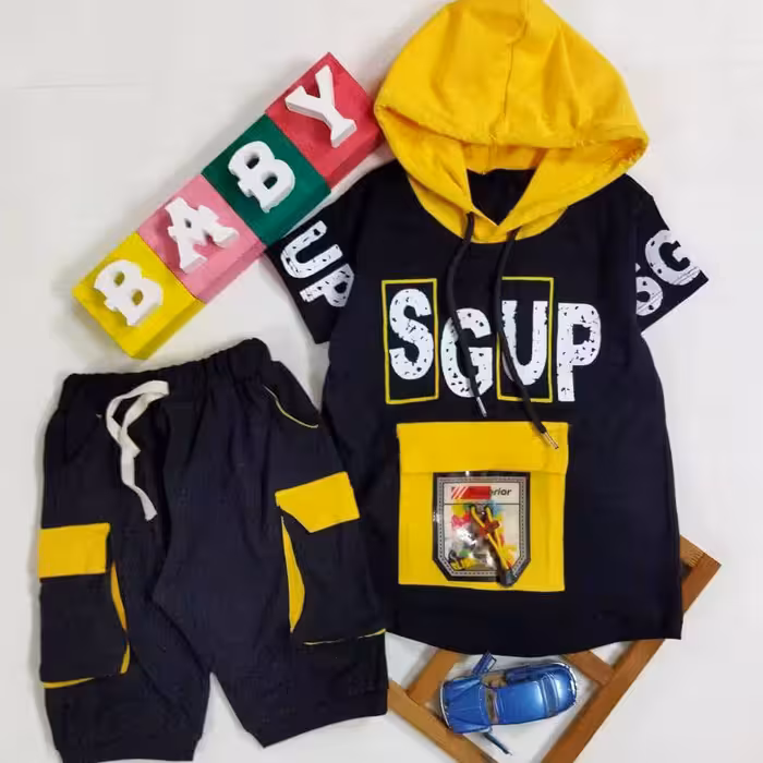 ست تیشرت شلوارک اسپرت نخ پنبه  بیرونی 4تا9 سال