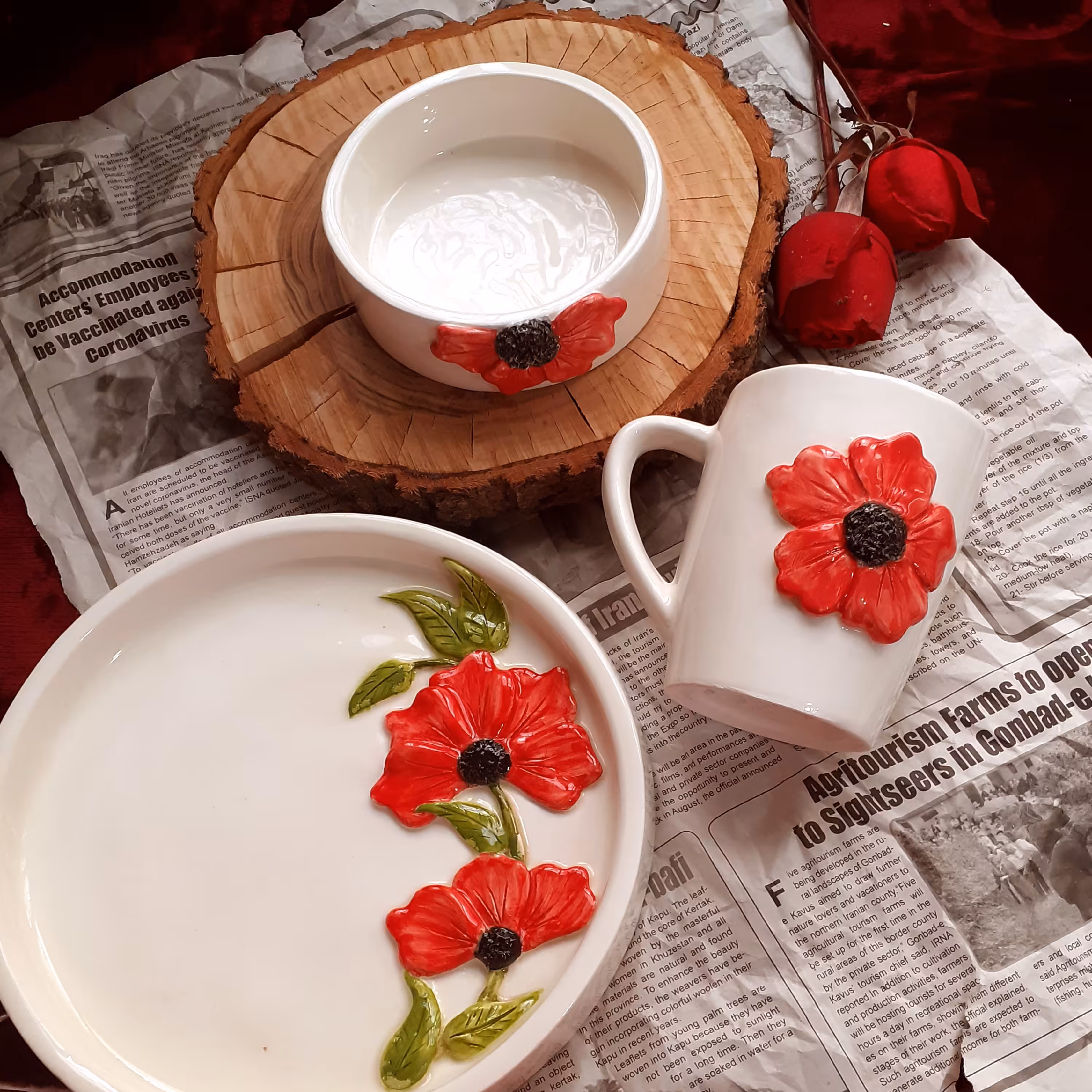 ست پذیرایی سرامیکی مدل گل شقایق