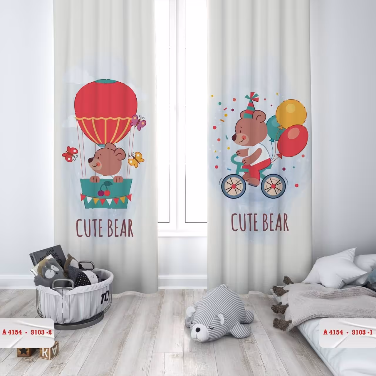 پرده اتاق کودک پانچی هازان ترک گرم بالاطرح خرسی پسرونه