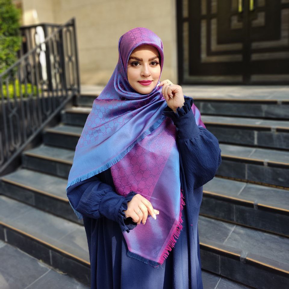 روسری دورو لمه دار وارداتی نخ ابریشم ژاکارد قواره 140 رنگ سرخابی بنفش 