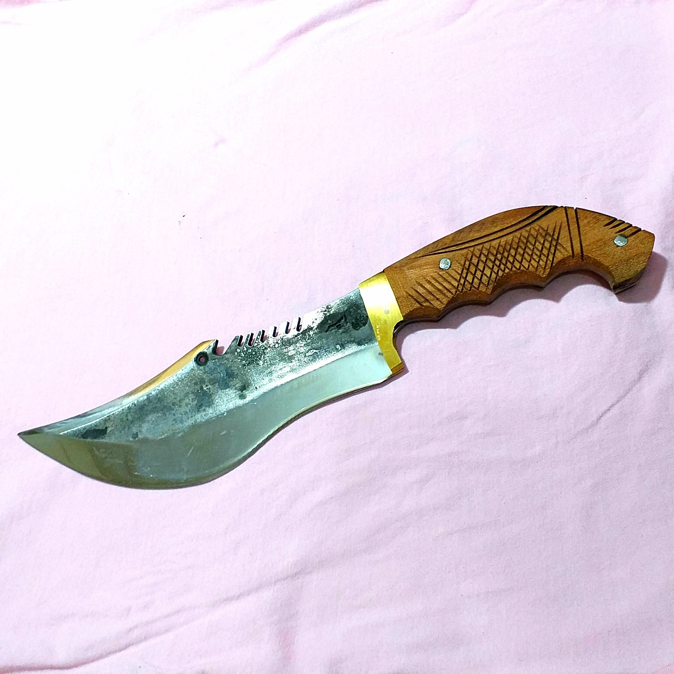 چاقو زنجان چاقو فولاد فنر 33 سانت  کار استاد امیر  طرح تیغه گراز وحشی