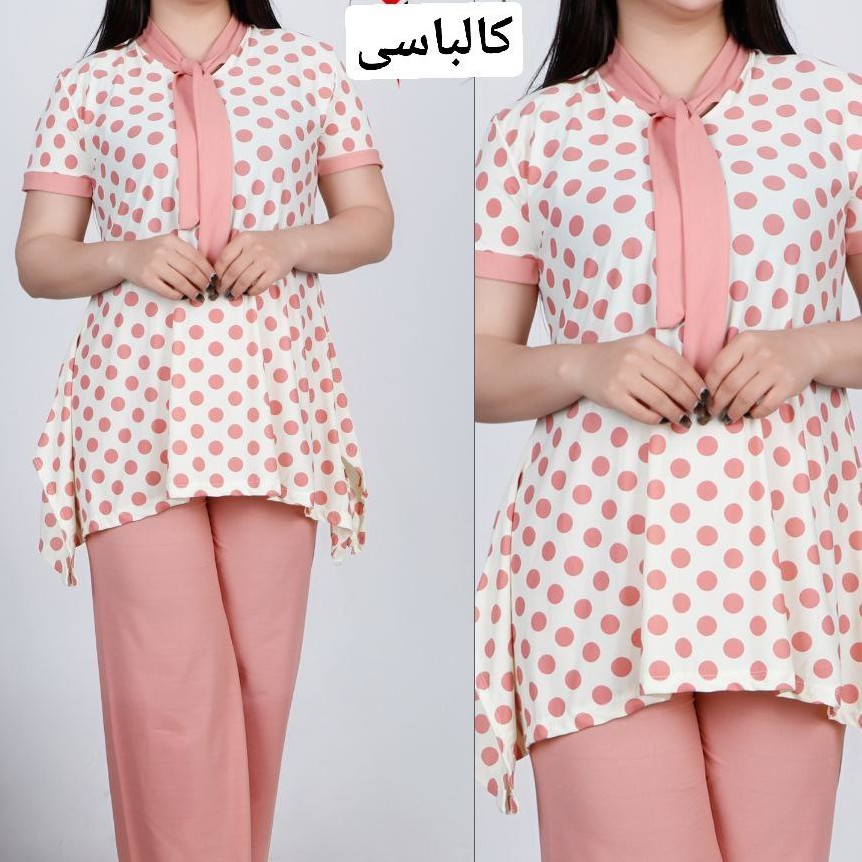 ست کراواتی خال درشت تونیک شلوار دخترانه و زنانه