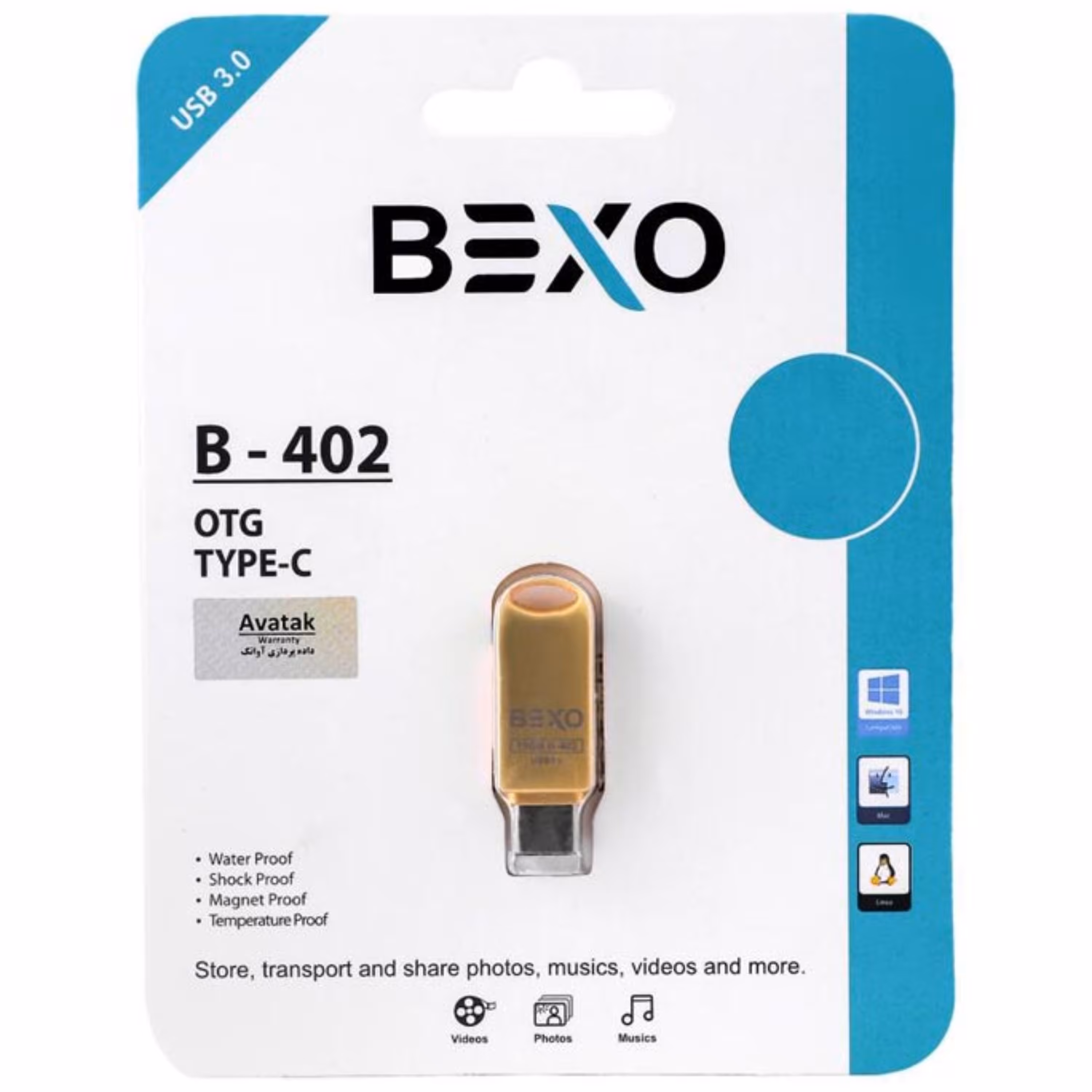 فلش 64GB Bexo B-402 USB 3.0 Type-C با گارانتی مادام العمر