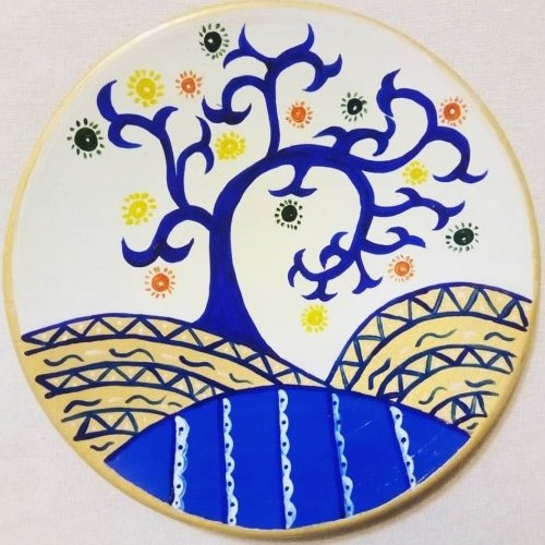 دیوارکوب نقاشی چشم زخم زیبا کارشدهدبا ورق طلای مایع کد 31