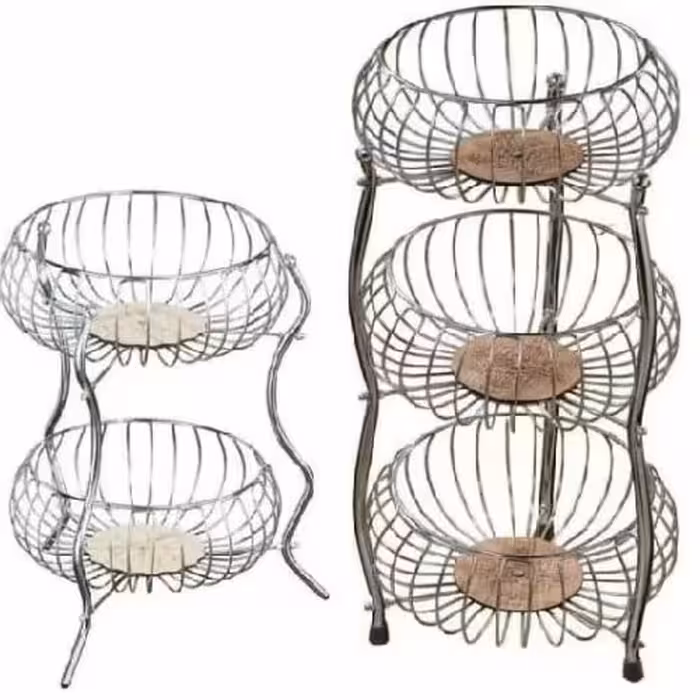 جای سیب زمینی و پیاز فلزی گرد سه طبقه