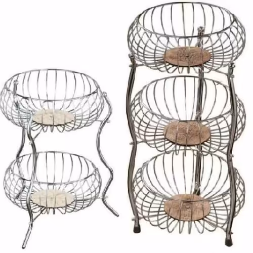 جای سیب زمینی و پیاز فلزی گرد سه طبقه