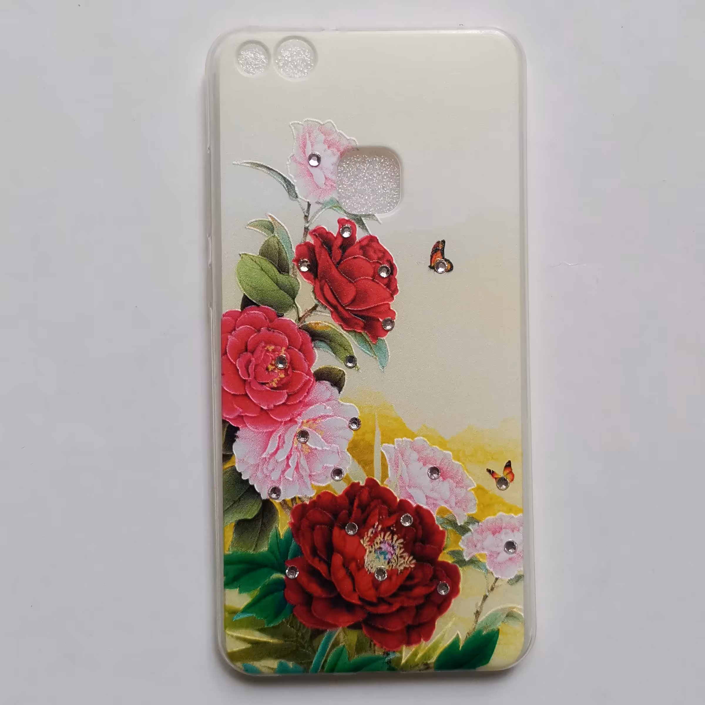 قاب طرحدار  نگین دار ژله ای  گل گوشی هوآوی P10 lite