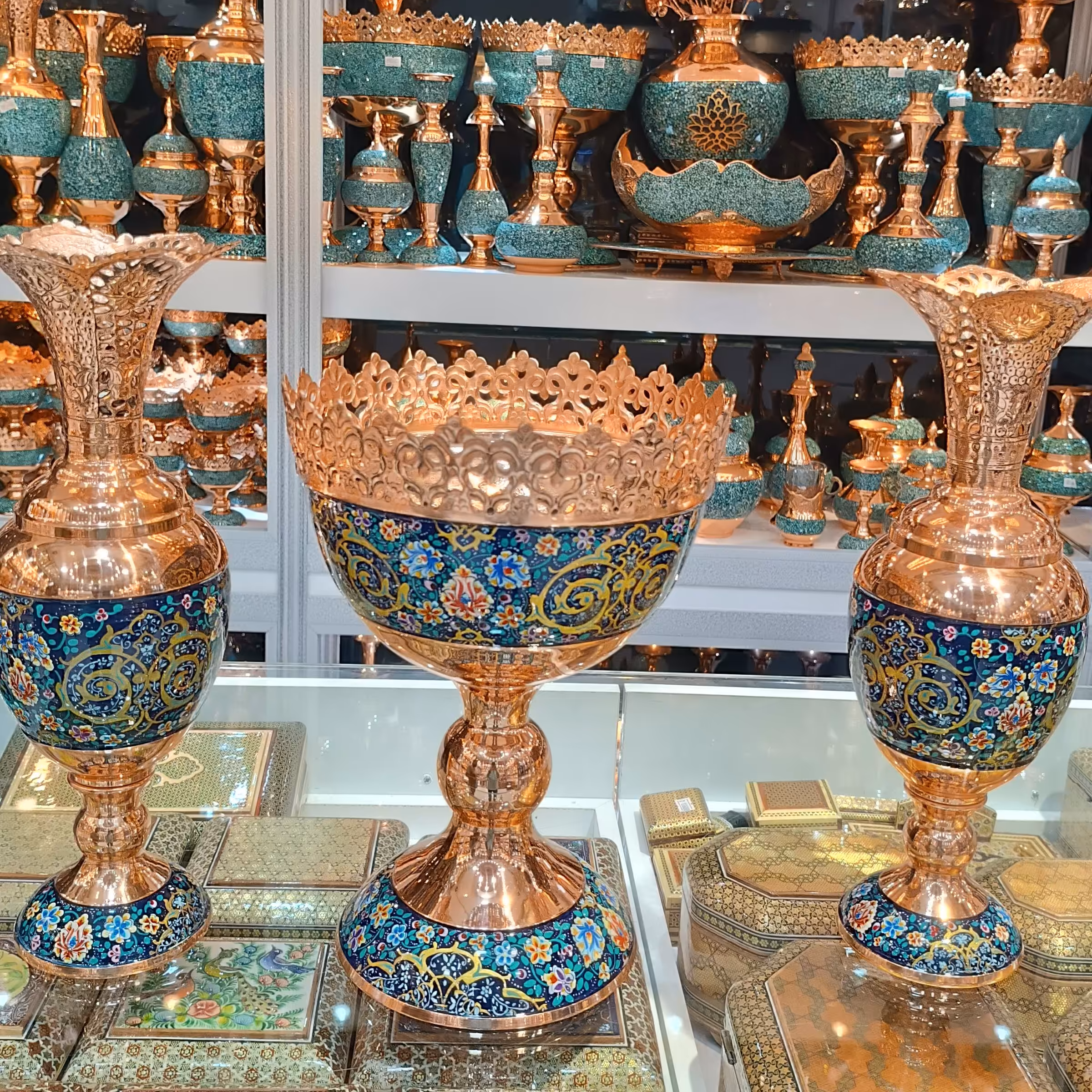 ست فوق لاکچری آجیل خوری قلمزنی و گلدان مینیاتور روی مس 