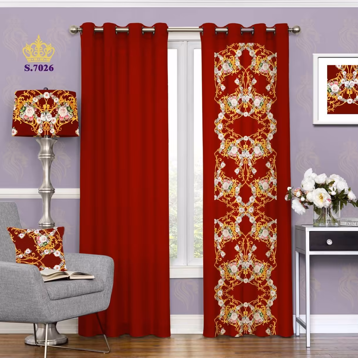 پرده پذیرایی  پانچ شده ارتفاع 3 متر و عرض 1.5 متر  کد 7026طرح اسلیمی