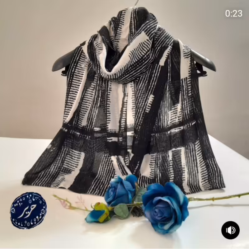 شال نخی سفید مشکی، سایز 190 در 70، شیک و عالی، در 6 طرح متفاوت