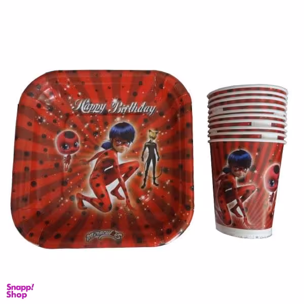 لیوان و بشقاب یکبار مصرف مدل دختر کفشدوزک مجموعه 40 عددی