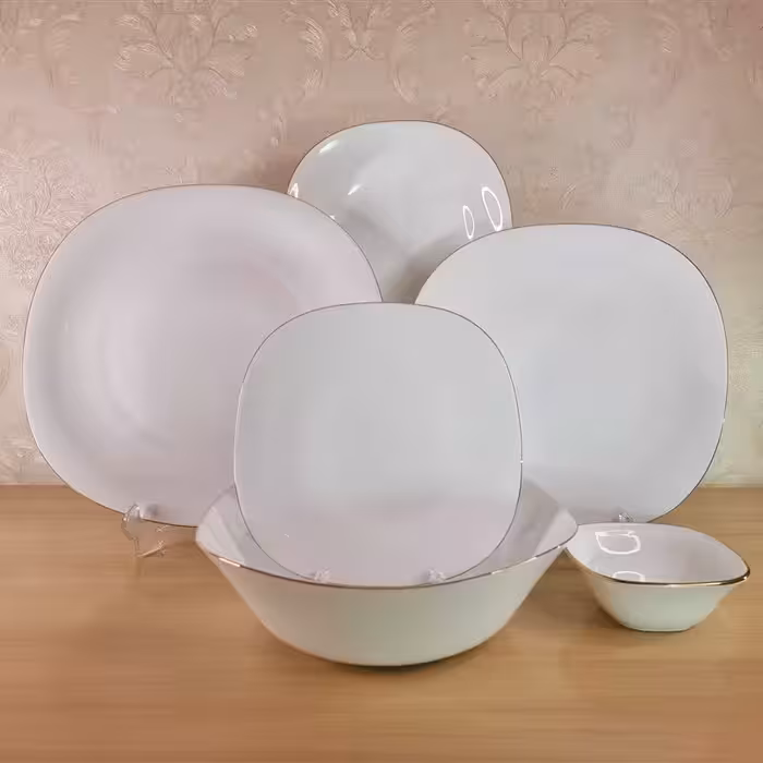 سرویس غذاخوری 26 پارچه دینو مربع لب طلایی