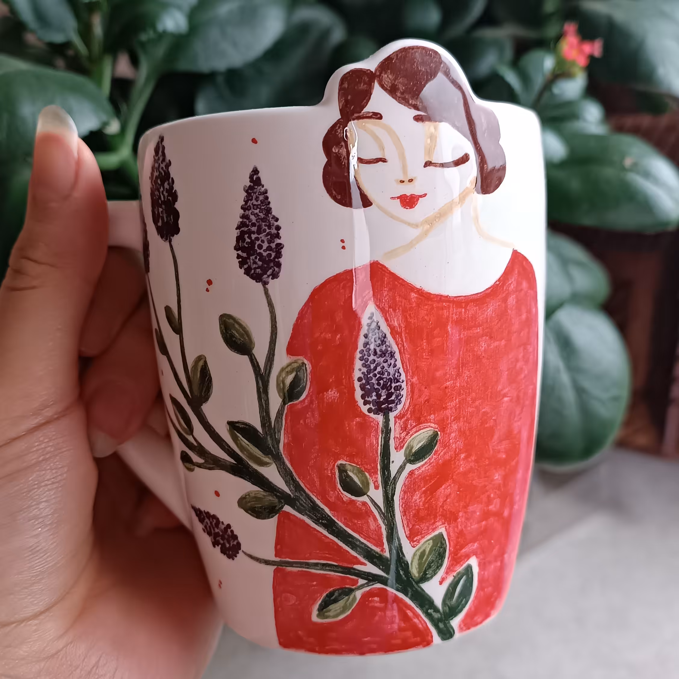 ماگ سرامیکی دست ساز. نقاشی دختر.کیفیت عالی.هدیه .کادویی