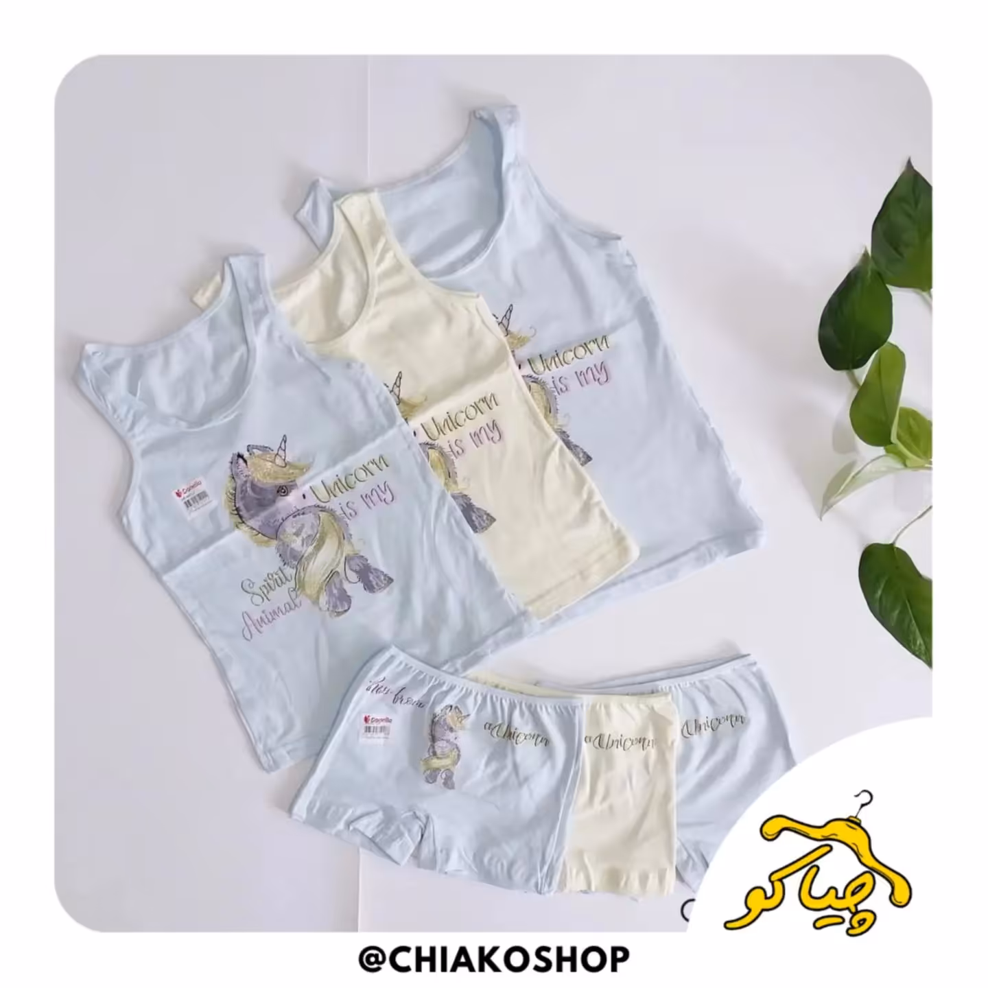 ست تاپ و شورتک دخترانه طرح یونیکورن 