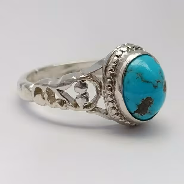 انگشتر نقره فیروزه نیشابوری مردانه مغز سنگ خوش رنگ و خاص