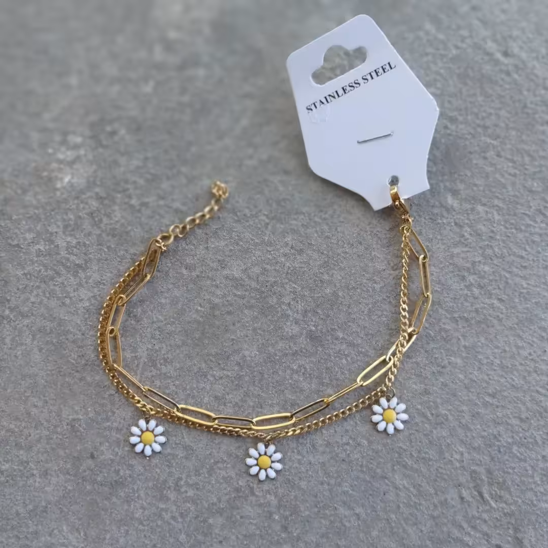 دستبند دو ردیفه بابونه استیل