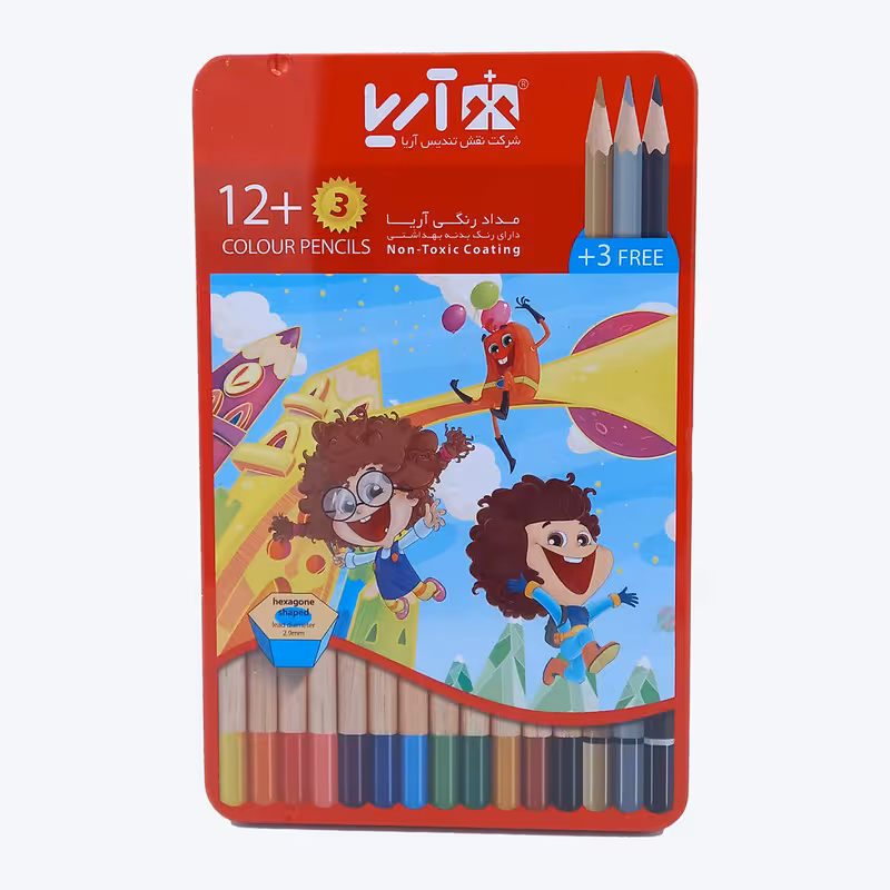 مداد رنگی 15رنگ آریا طرح مدرسه مدل 3021