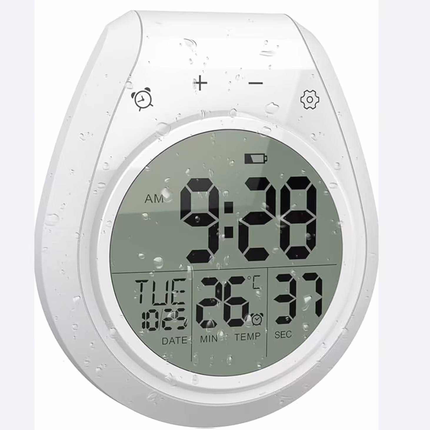 ساعت ضد آب زنگ دار و تایمردار سفید مناسب برای حمام آشپزخونه یوگا وغیره