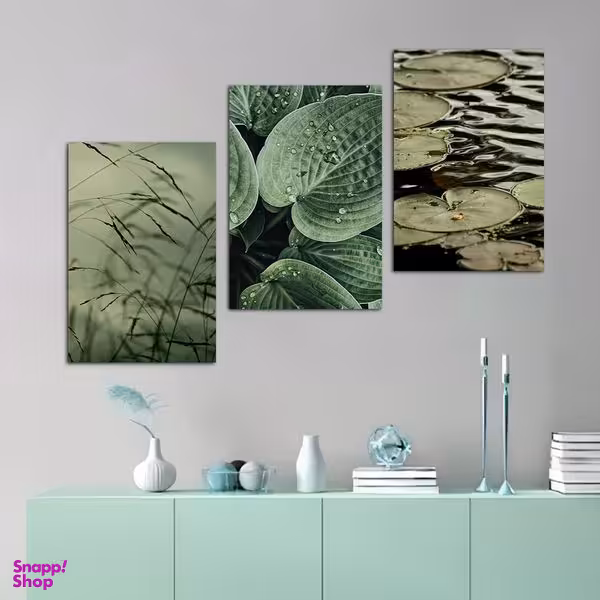 تابلو شاسی بکلیت طرح برگ سبز مدل SH-1082 مجموعه 3 عددی