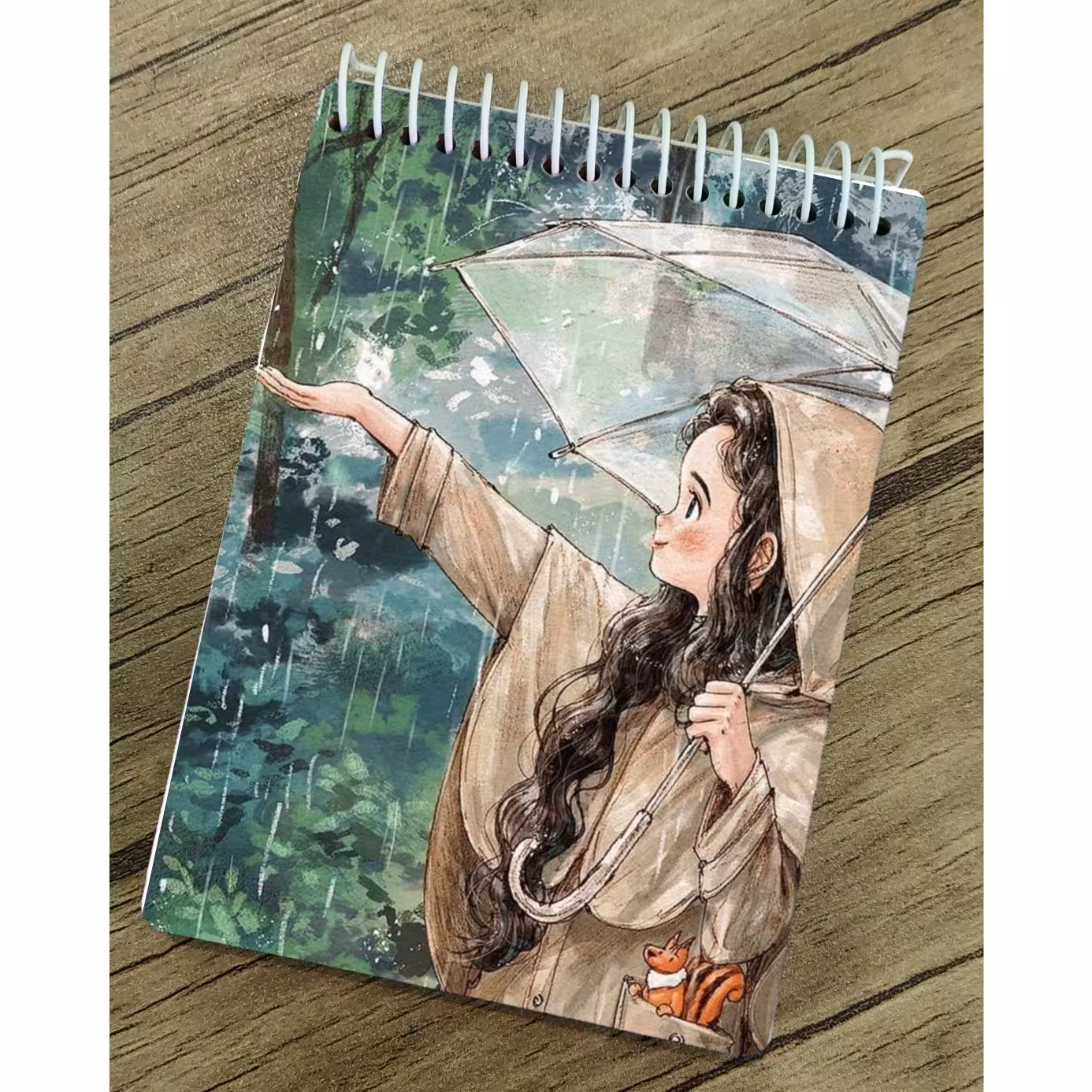 دفتر طراحی و بولت ژورنال با کاغذ کرافت طرح دختر و چتر 
