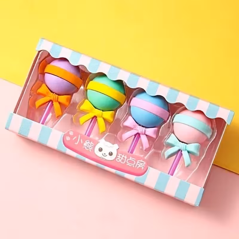 پاک کن فانتزی مدل آب نبات چوبی 4 عددی کد 5342B