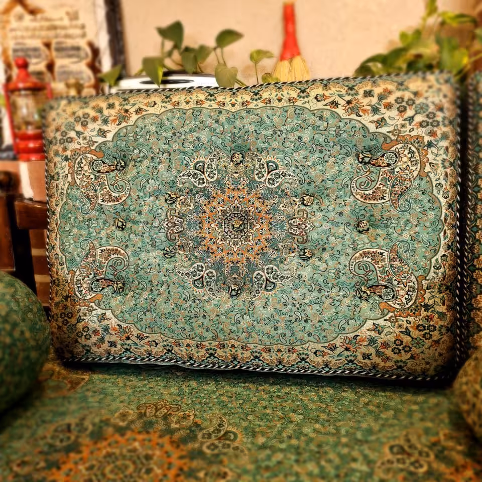 پشتی ترمه طرح شاه نشین رنگ سبز (یک جفت)