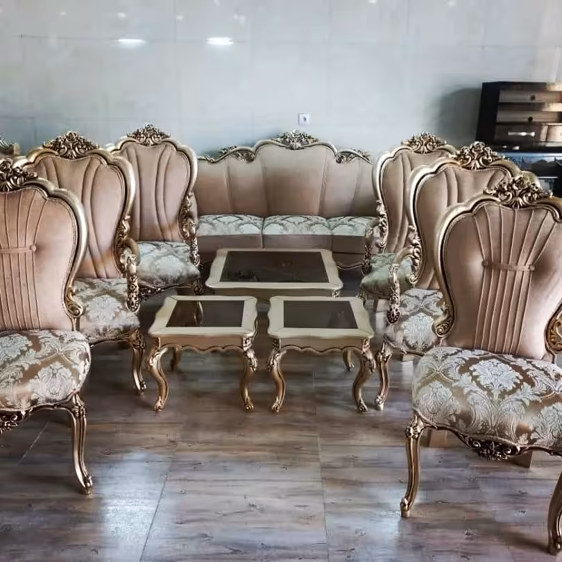 مبل 9 نفره استیل تمام چوب با میز