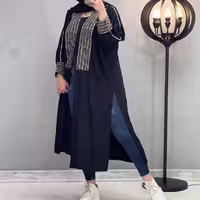 مانتو ابروبادی سوزن دوزی مشکی بلند سارین