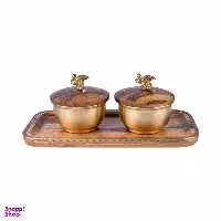 قندان گلد کیش مدل بلاسم کد GK829476-1 مجموعه 2 عددی به همراه سینی