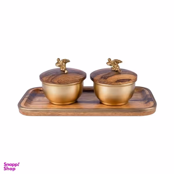 قندان گلد کیش مدل بلاسم کد GK829476-1 مجموعه 2 عددی به همراه سینی