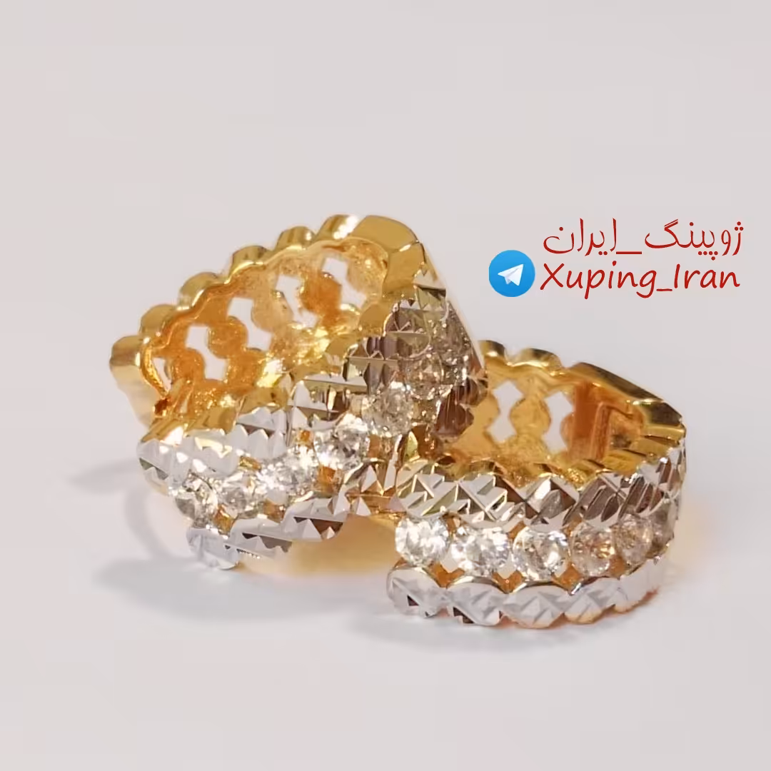 گوشواره ژوپینگ حلقه ای نگین دار طلایی نقره ای Xuping طرح طلا دو رنگ شیک مجلسی