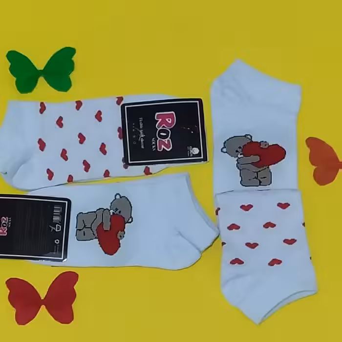 جوراب مچی تا به تا طرح خرس قلبی‌ ولنتاین