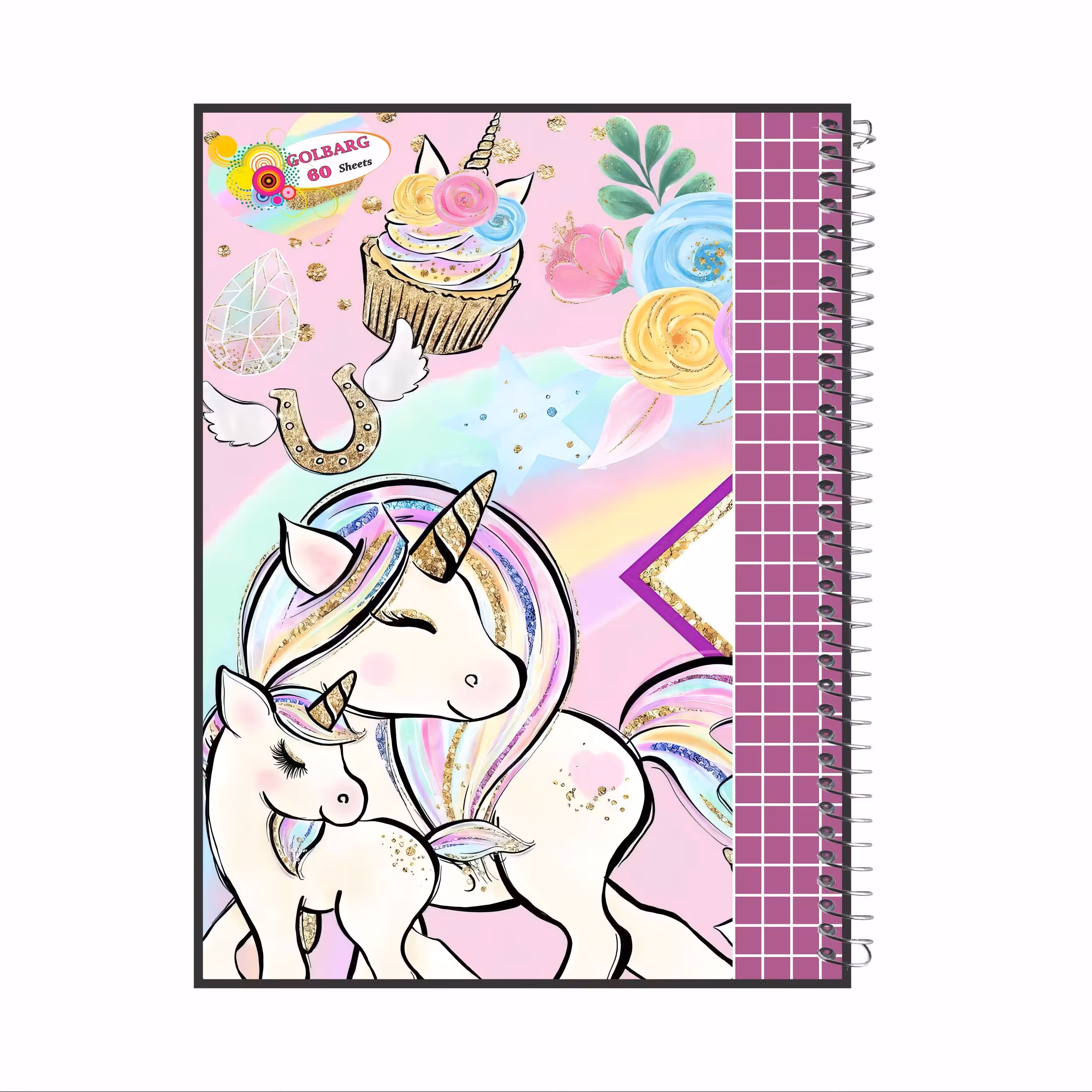 دفتر شطرنجی 60 برگ طرح  اسب تک شاخ جلد گلاسه کد  1234