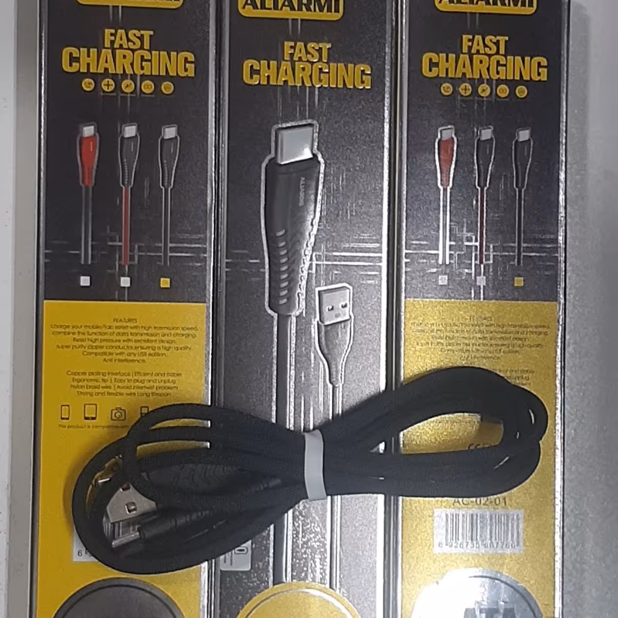 کابل شارژر فست تایپ سی   کنفی یک متری مدل ALIARMI