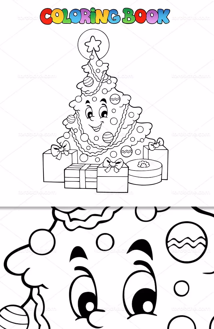 وکتور رنگ آمیزی کودکان درخت کریمس | گرافیک با طعم تربچه
