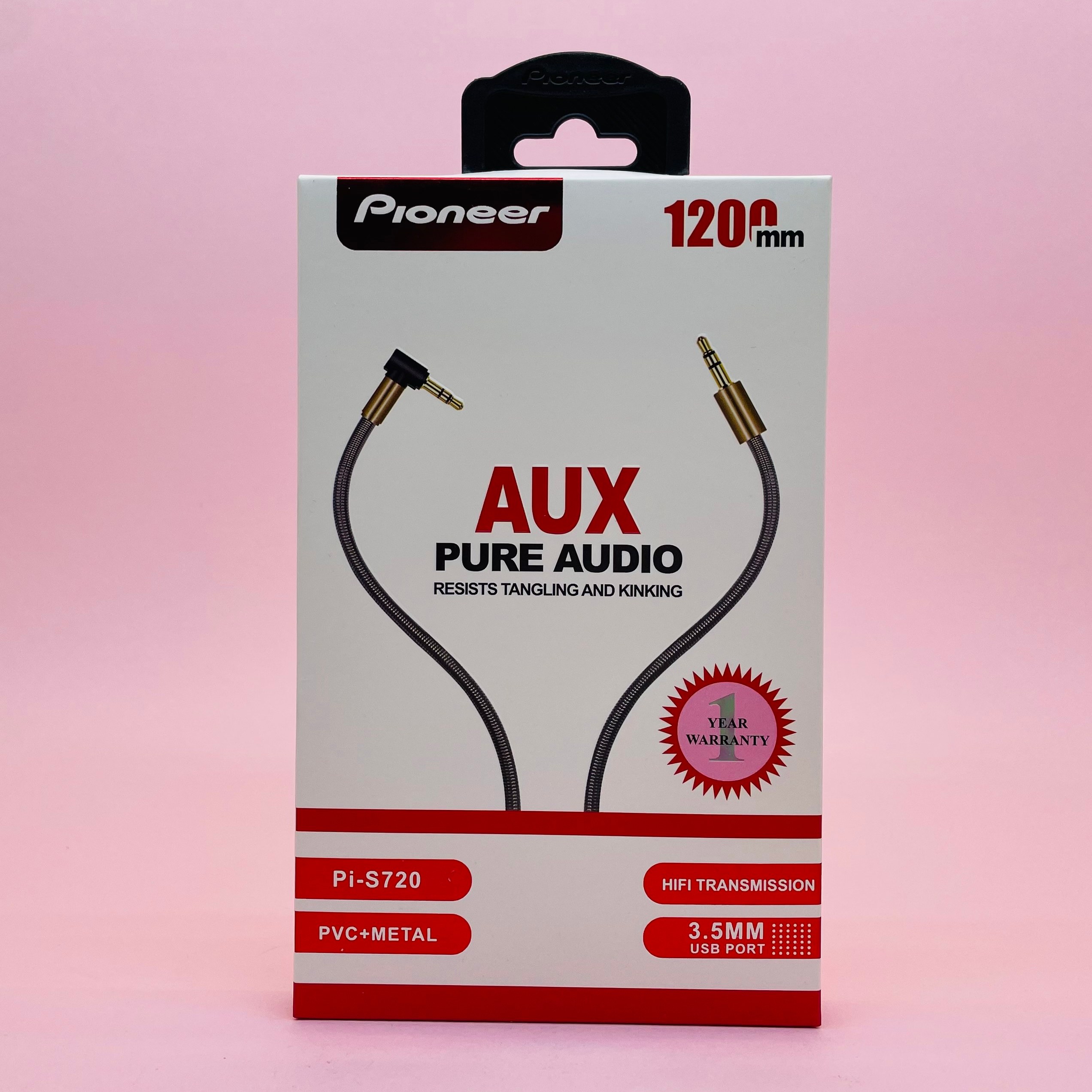 کابل AUX پایونر اصلی مدل PIONEERPIS720 طول 120سانت کابل صدا روکش فلزی